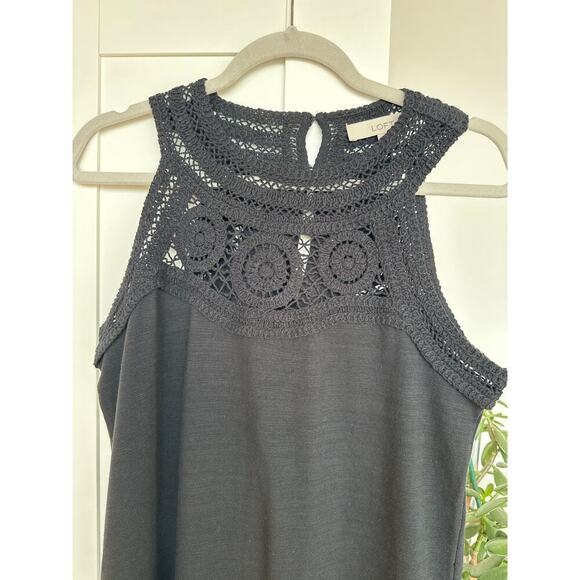 LOFT Women's Black Crochet Halter Neck Sleeveless Stretch Midi Dress,Size S,NWOT - Picture 3 of 6